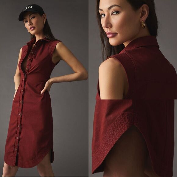 Pilcro Collared Shirt Dress in Crimson | 10 | Anthropologie | New NWT - Picture 3 of 16